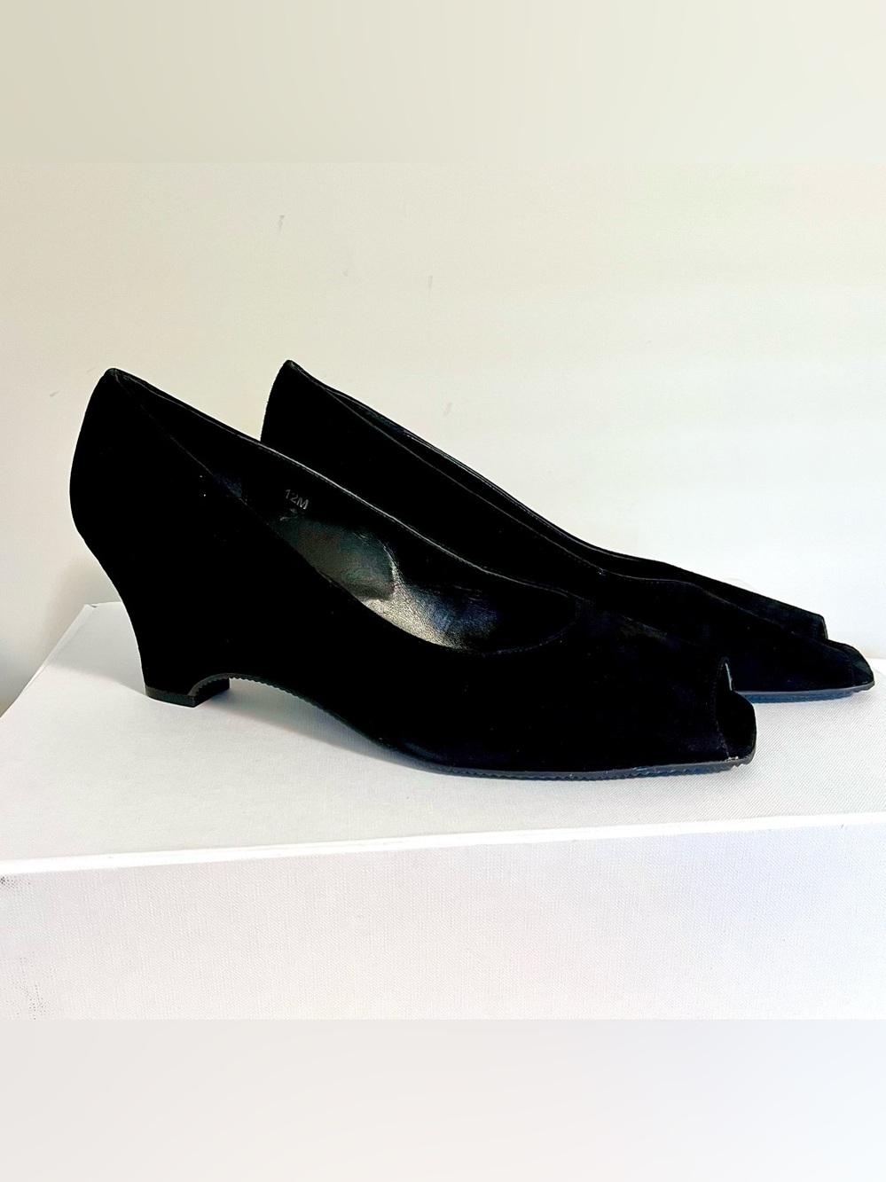 Size 12 VANELI black suede peep toe heel